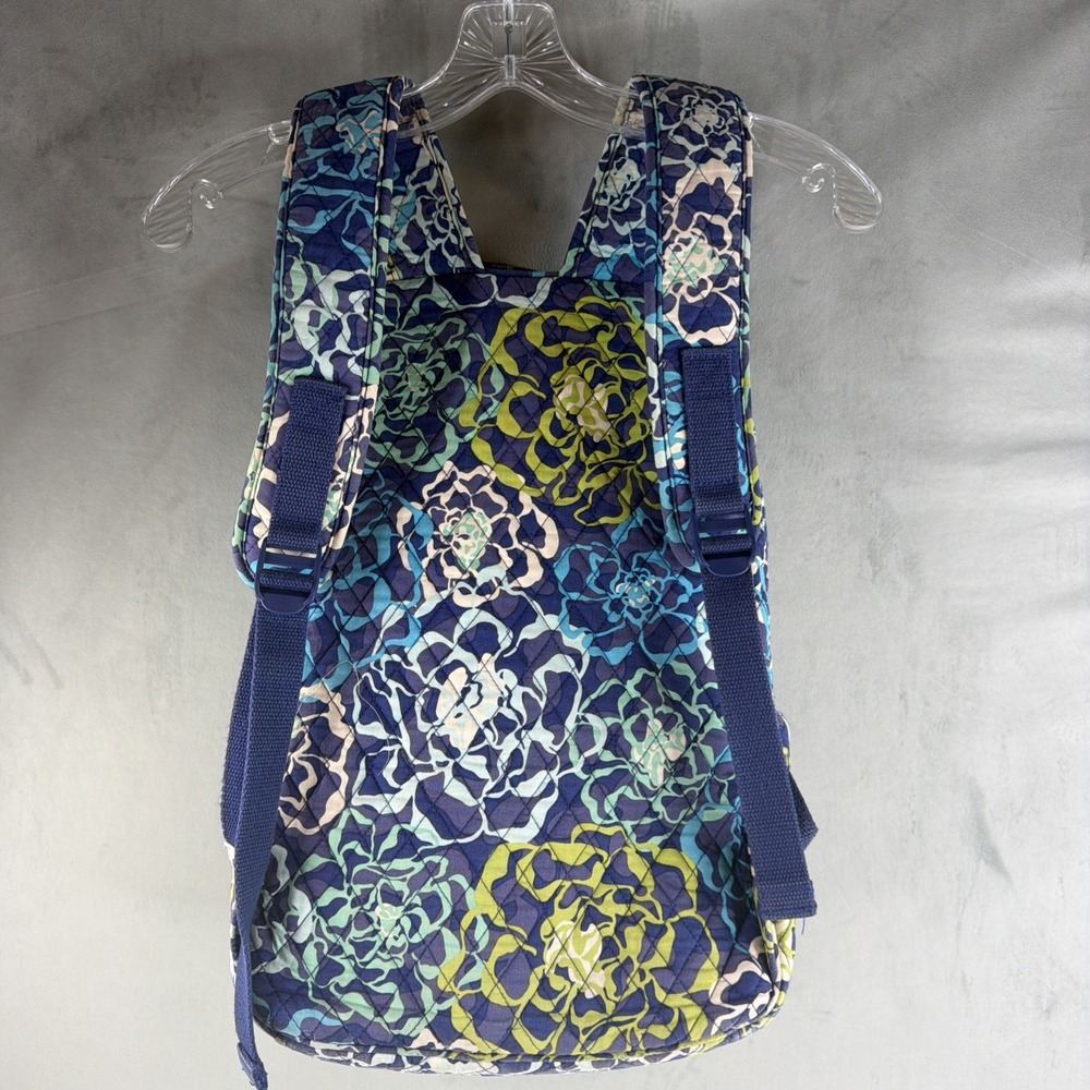 Vera Bradley Backpack Blue Green Floral Quilted Campus School Travel Bag - Picture 5 of 11